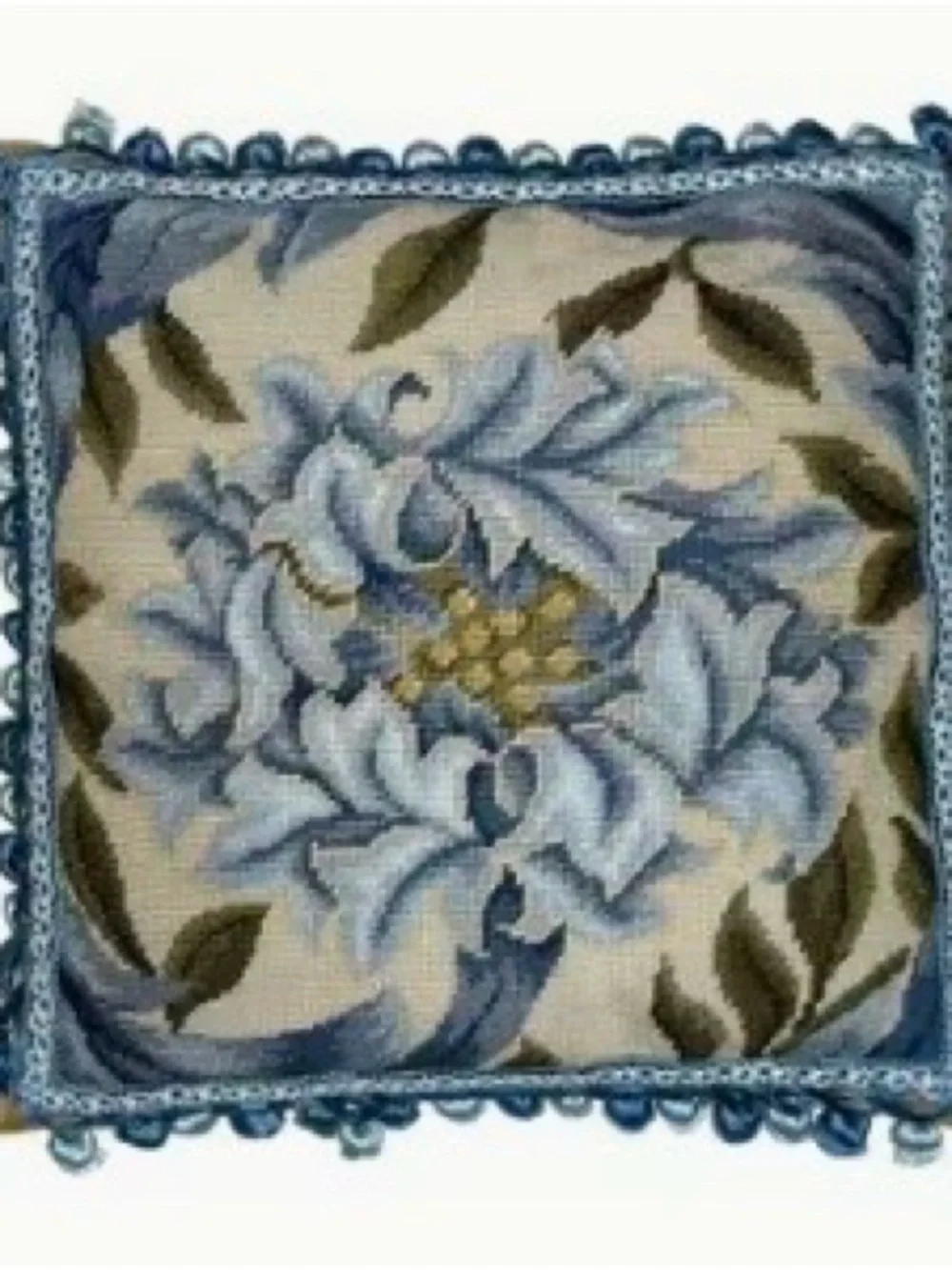 NWT Blue Floral Needlepoint Accent Pillow 16” x 16” with Insert